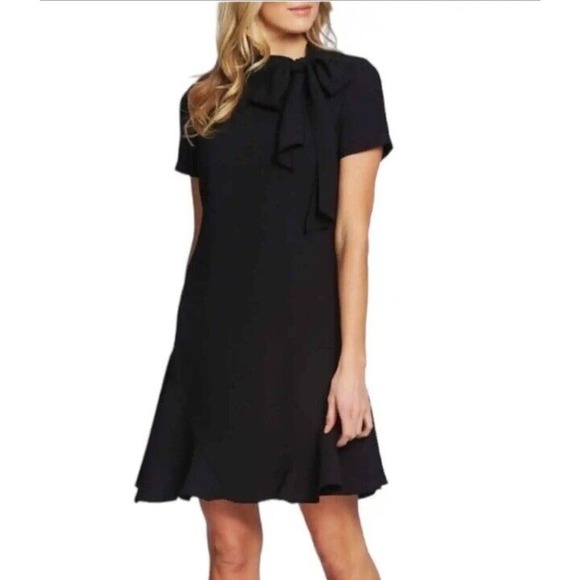 CeCe Bow Neck Short Sleeve A-Line Black Dress Women’s New $129 Size 6 - Picture 2 of 16